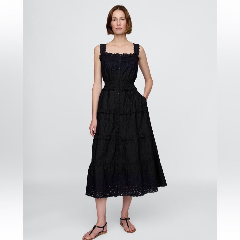 Gap × DÔEN Eyelet Midi Dress cutout sundress Maxi Doen Black Small NWT NEW